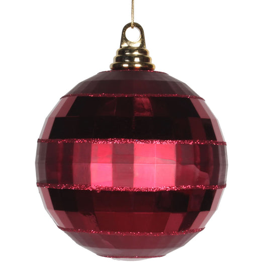 Vickerman 5.5" Burgundy Shiny and Matte Mirror Ball Christmas Ornament with Glitter Accents