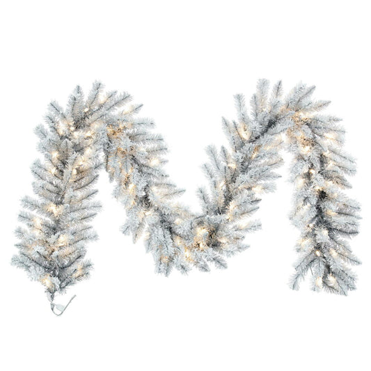 Vickerman 9' x 14" Frosted Silver Artificial Christmas Garland Warm White Dura-lit LED Lights