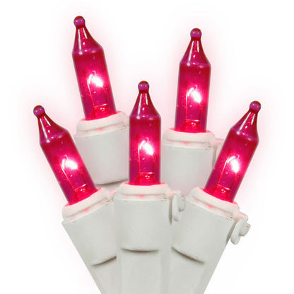 Vickerman 100 Pink Mini Light on White Wire 33' Long Christmas Light Strand
