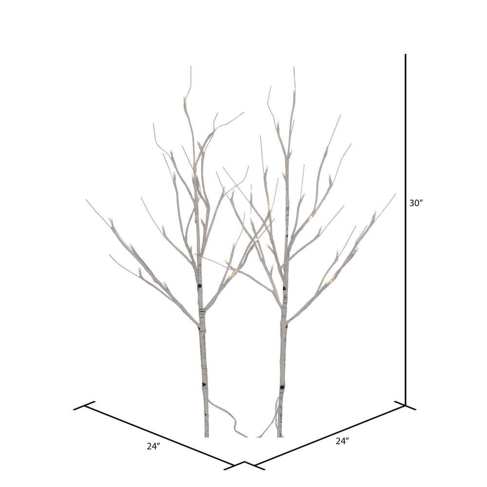 Vickerman 30" White Birch Twig Branch Battery Operated Warm White 3mm LED lights 2 per Box.