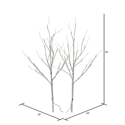 Vickerman 30" White Birch Twig Branch Battery Operated Warm White 3mm LED lights 2 per Box.
