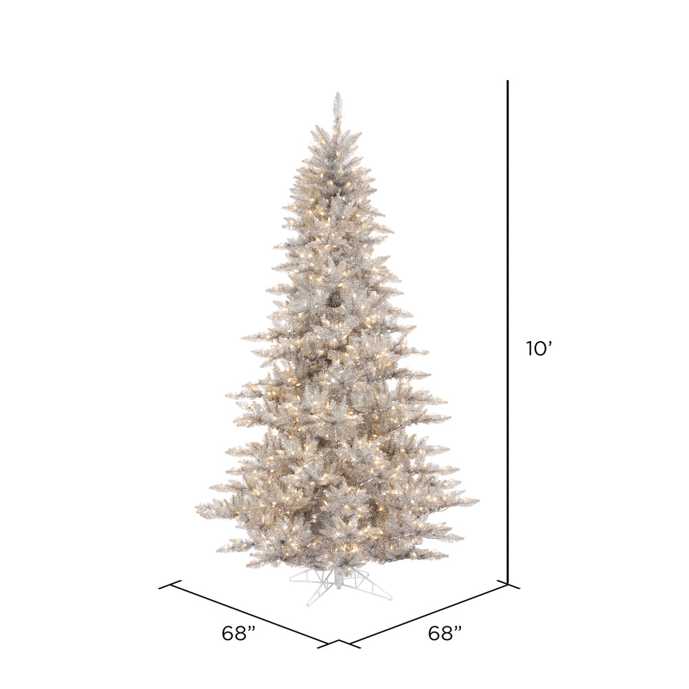 Vickerman 10' Silver Tinsel Fir Artificial Christmas Tree Warm White Dura-lit LED Lights