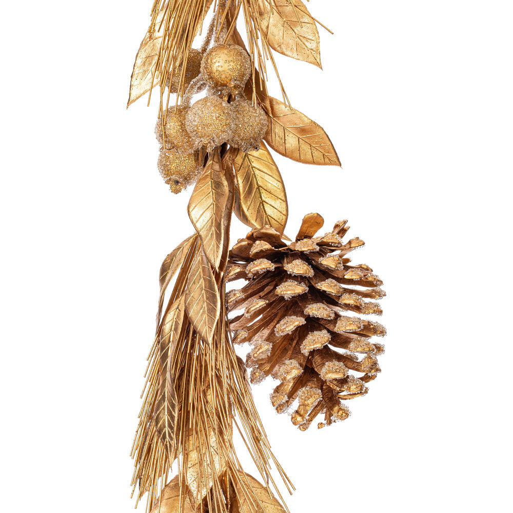 Vickerman 6’ Gold Artificial Pinecone Needle Berry Garland Unlit