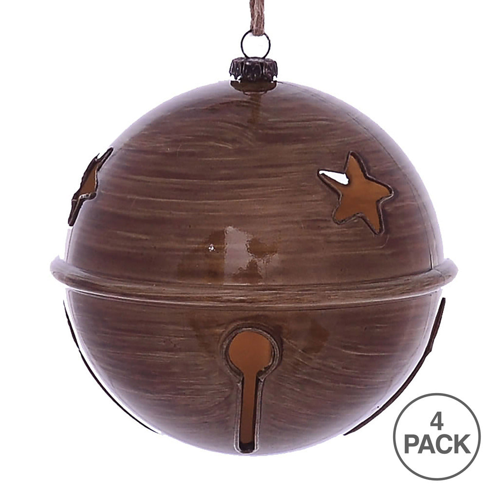 Vickerman 4.75" Brown Wood Grain Bell Christmas Ornament Set of 4