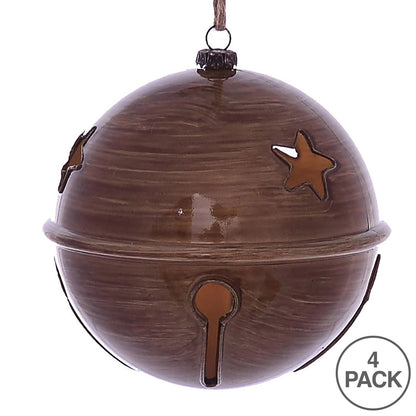 Vickerman 4.75" Brown Wood Grain Bell Christmas Ornament Set of 4