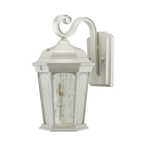 Euri Lighting EFL-140W-MD Decorative Fixture LED Flickering Flame Lantern with Dual Security Light and Flame Mode Wet Rated Motion Sensor Dusk to Dawn, White Finish with Water Glass