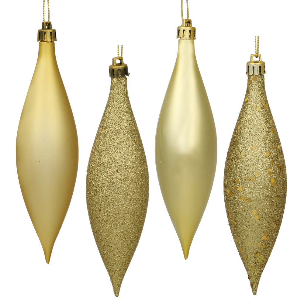 Vickerman 5.5" Gold Finial Drop Christmas Ornament Assorted 4 Finish 8 per Pack
