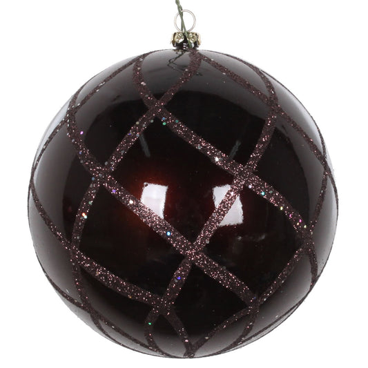 Vickerman 4.75" Chocolate Candy Finish Net Ball Ornament with Glitter Accents 3 per Bag