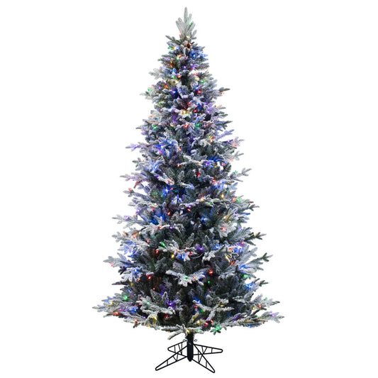 Vickerman 7.5' x 48" Flocked Kamas Fraser Artificial Christmas Tree Multi-color Dura-Lit® LED Mini Lights 2180 PE/PVC Tips