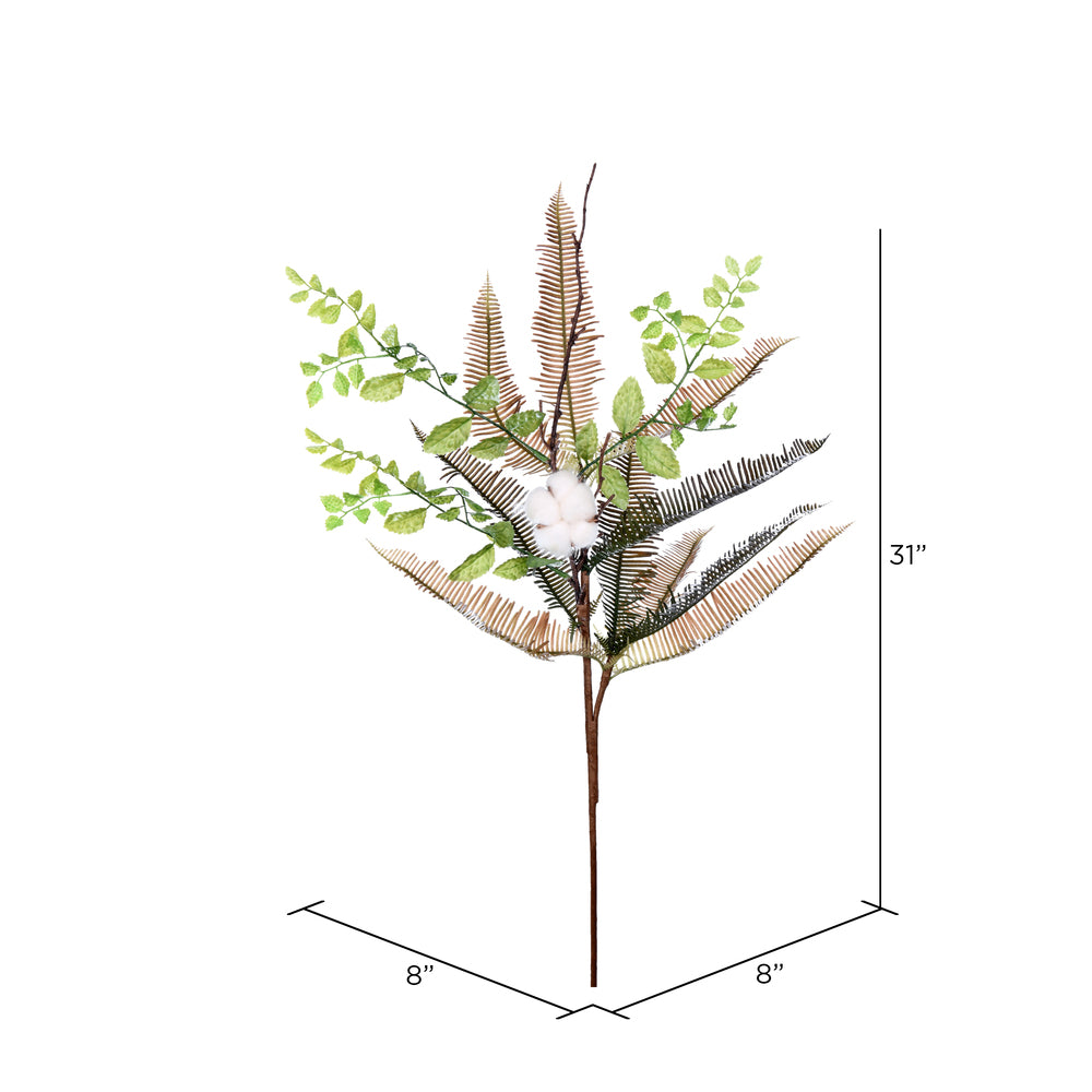 Vickerman 31" Artificial Green Fern Cotton Spray. Includes 2 sprays per pack.