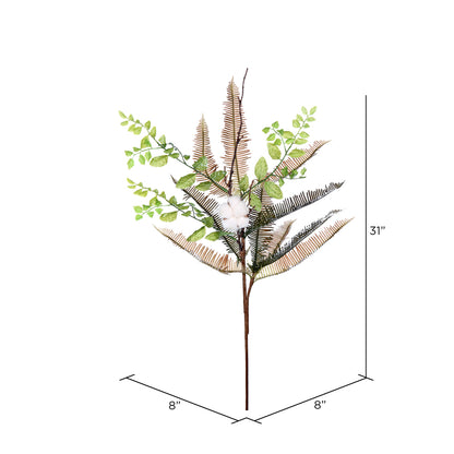 Vickerman 31" Artificial Green Fern Cotton Spray. Includes 2 sprays per pack.