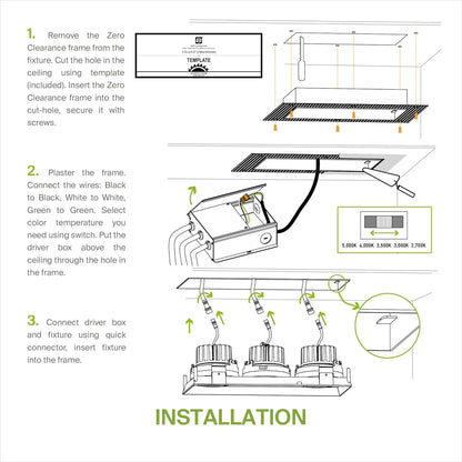 ASD Lighting LED Trimless Combo Downlight 3 heads 3.5inch 45W 120V Triac 2700/3000/3500/4000/5000K White ETL