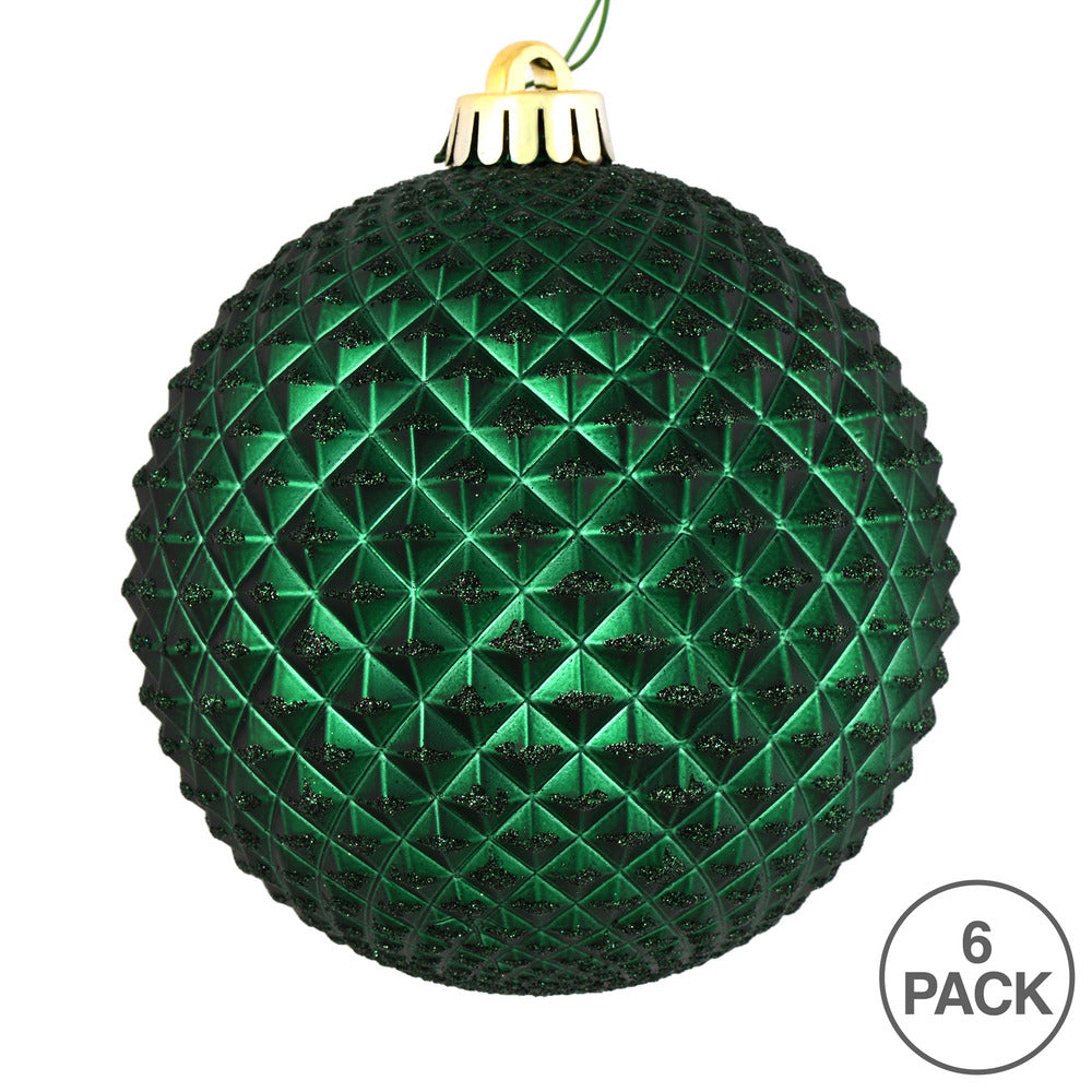 Vickerman 4" Midnight Green Durian Glitter Ball Ornament 6 per Bag