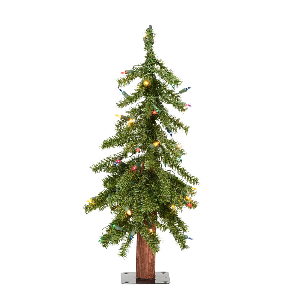 Vickerman 2' Natural Alpine Artificial Christmas Tree Multi-Colored Incandescent Lights