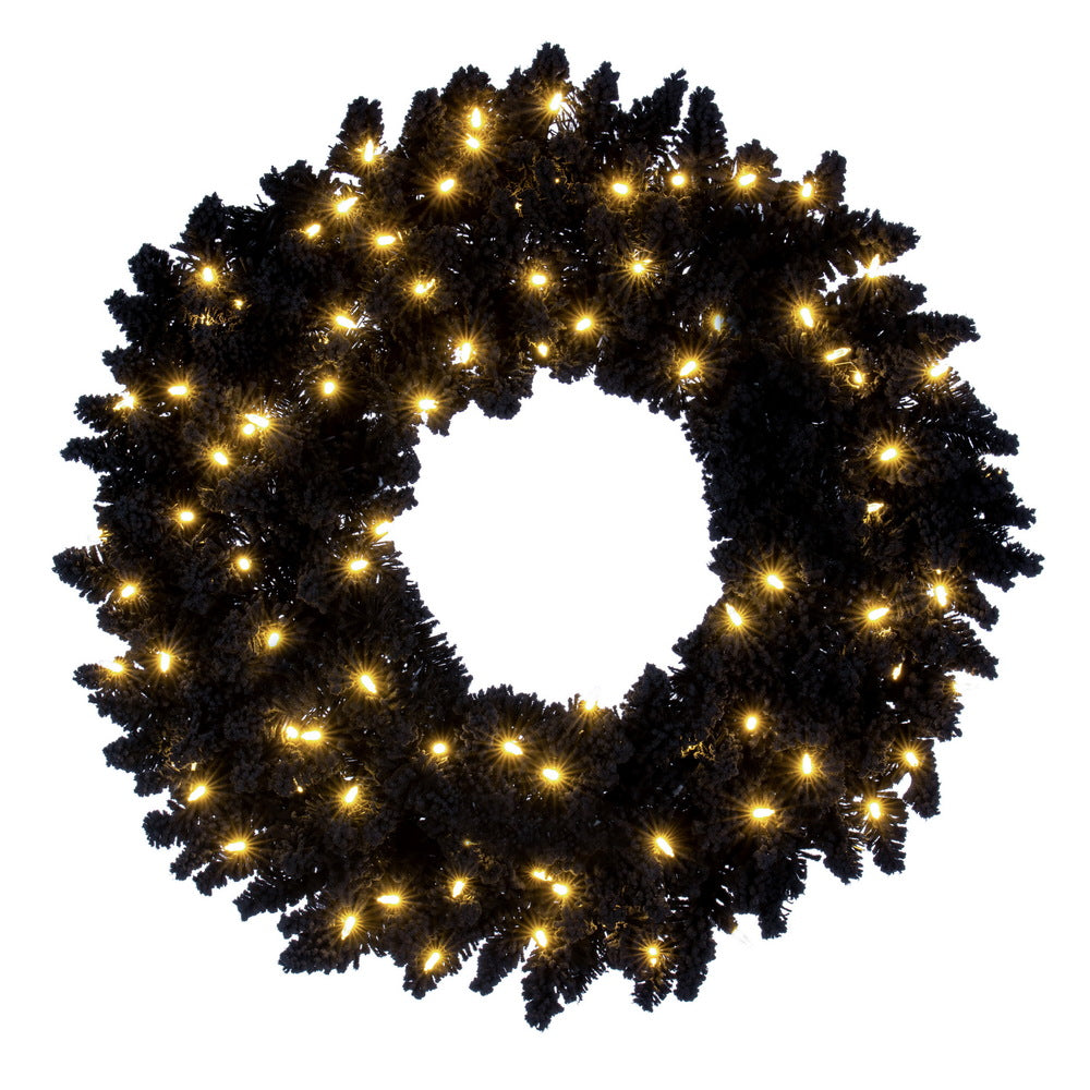 Vickerman 30" Flocked Black Fir Pre-Lit Artificial Wreath Dura-Lit® Warm White LED Mini Lights.