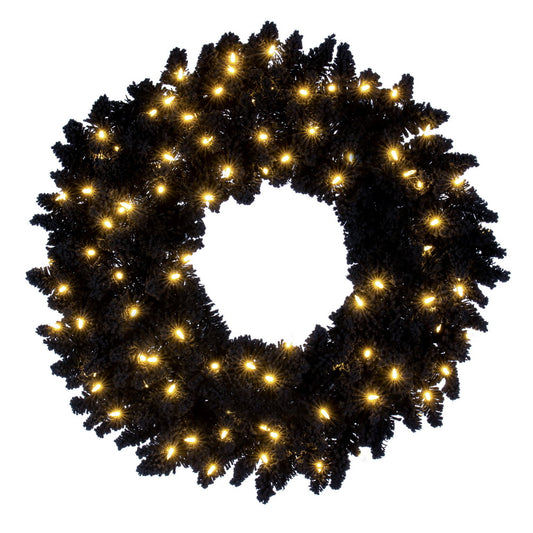 Vickerman 30" Flocked Black Fir Pre-Lit Artificial Wreath Dura-Lit® Warm White LED Mini Lights.
