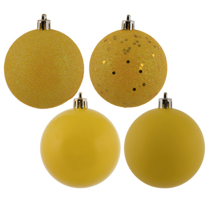 Vickerman 3" Yellow 4-Finish Ball Ornament Assortment 16 per Box