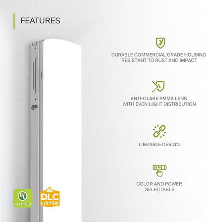 ASD Lighting LED Stairwell Fixture with Q-base 4feet Power Adjustable 25/30/40W 120-277V CCT Selectable 3500/4000/5000K with Battery back-up 10W Dimmable White UL DLC Premium