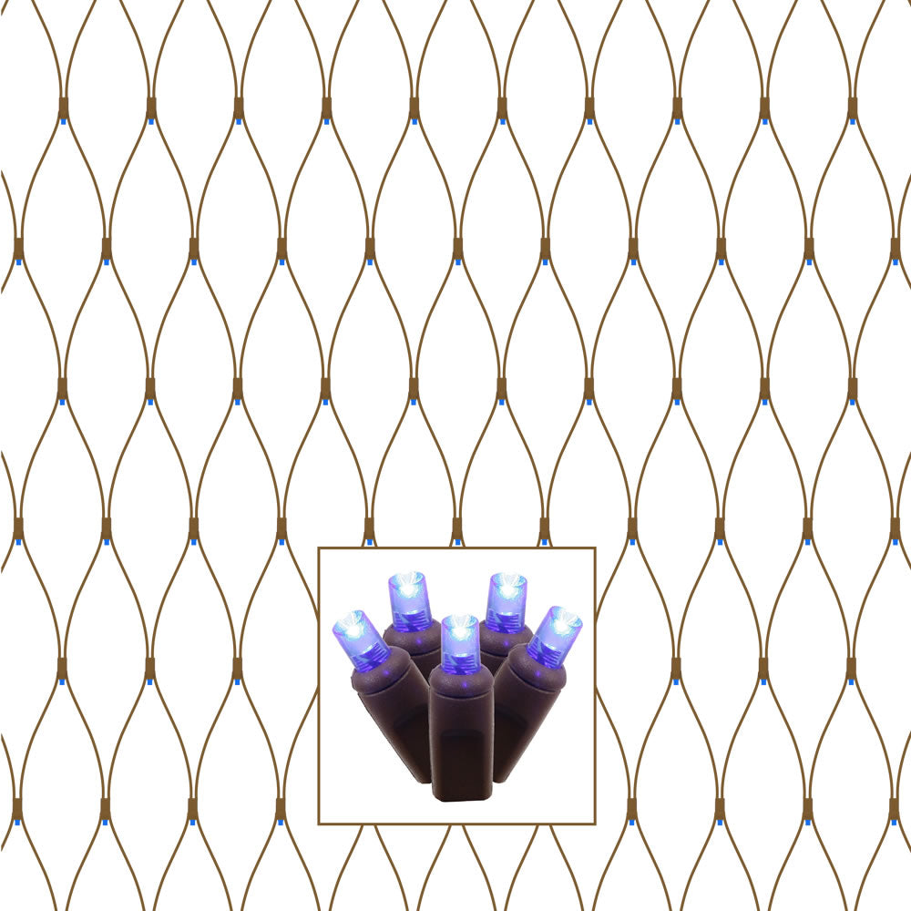 Vickerman 150 Blue Wide Angle LED Single Mold Christmas Net Light Set Brown Wire