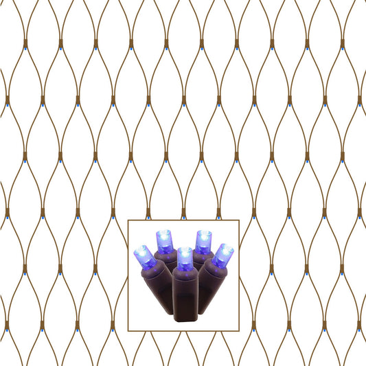 Vickerman 150 Blue Wide Angle LED Single Mold Christmas Net Light Set Brown Wire