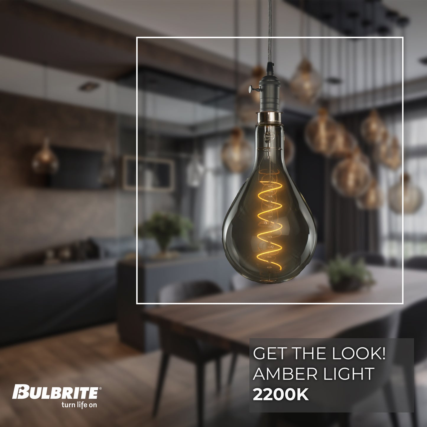 Bulbrite LED Grand Bulb and Pendant Kit of (1) 4 Watt Clear Glass 13" Pear Shaped Bulb and (1) Gunmetal Black Open Socket Pendant on Silver Fabric Braided Cord - 2200K (Amber Light)