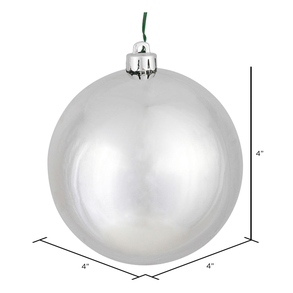 Vickerman 4" Silver Shiny Ball Ornament 6 per Bag