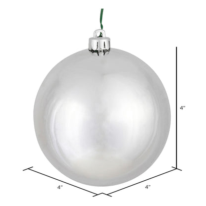 Vickerman 4" Silver Shiny Ball Ornament 6 per Bag