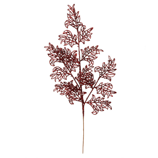 Vickerman 22" Burgundy Glitter Lace Holly Leaf Artificial Christmas Spray. Includes 12 sprays per pack.