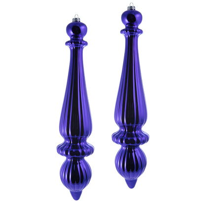 Vickerman 14" Purple Shiny Finial Drop Christmas Ornament UV Treated with Drilled and Wired Cap 2 per bag