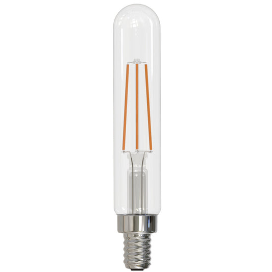 Bulbrite LED Filament 4.5 Watt Dimmable T8 Light Bulb with Clear Glass Finish and Candelabra (E12) Base - 3000K (Soft White Light), 450 Lumens