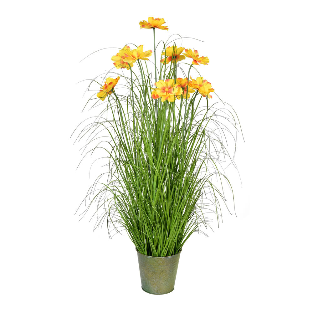 Vickerman 37" Artificial Potted Green Grass and Cherry Blossoms.