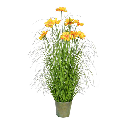 Vickerman 37" Artificial Potted Green Grass and Cherry Blossoms.