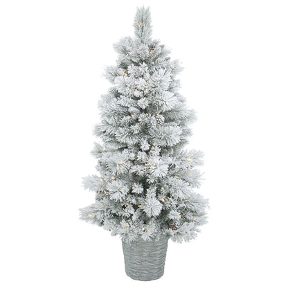 Vickerman 5' Potted Flocked Ashton Pine Artificial Christmas Tree with 150 Clear Lights