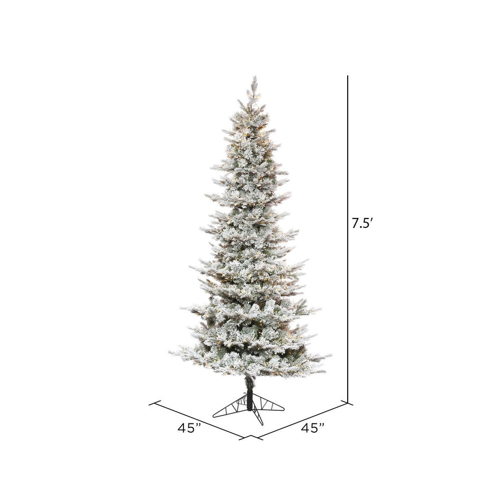 Vickerman 7.5' x 45" Flocked Kiana Artificial Christmas Tree with Warm White LED Lights.