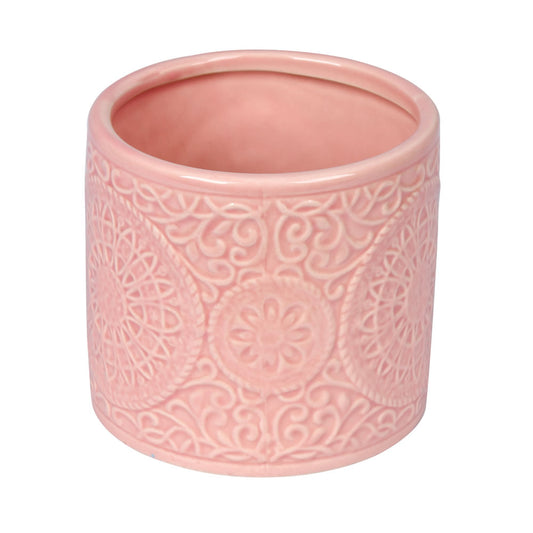 Vickerman 4.25" Sand Pink Ceramic Pot. This simple pot ties in with any modern decor. Let this pot stand on its own or pair with a faux floral for a finished look. This pot measures 4.25 inches tall and 4.5 inches wide.   100% CERAMIC