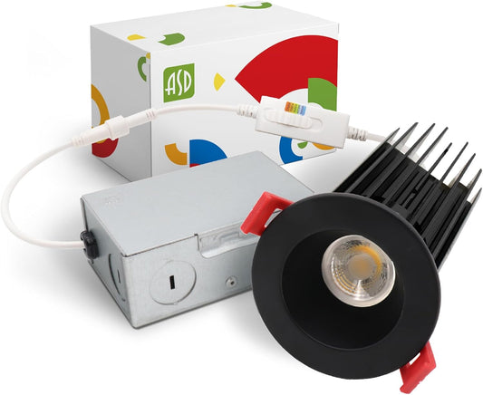 ASD Lighting LED Downlight Round 2inch 15W 120V Triac 2700/3000/3500/4000/5000K Black ETL Energy Star