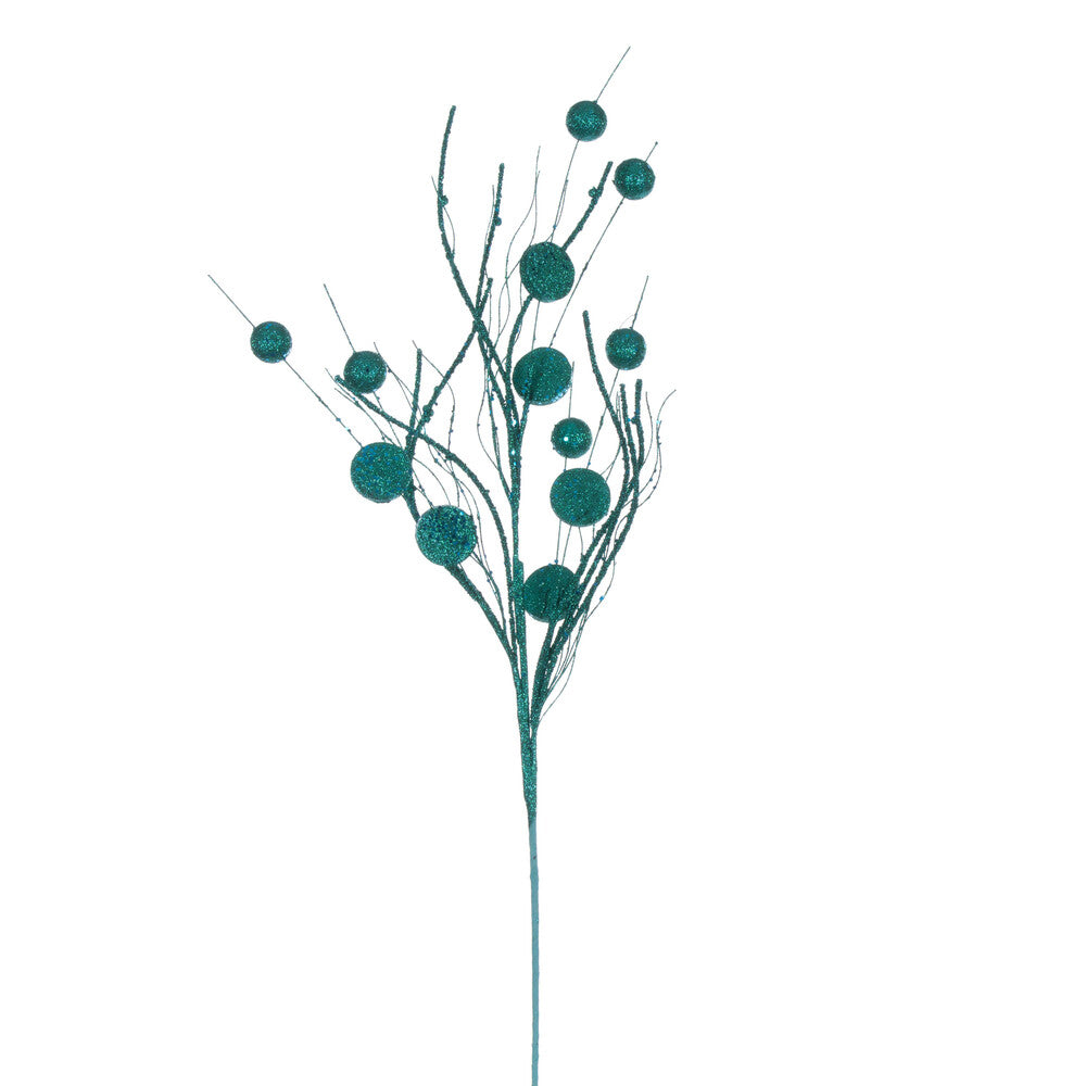 Vickerman 33" Teal Ball and Coin Glitter Twig Spray 6 per bag.