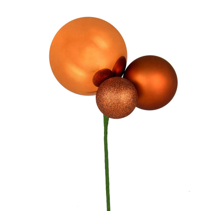 Vickerman 18" Copper Ball Ornament Christmas Pick Set of 3