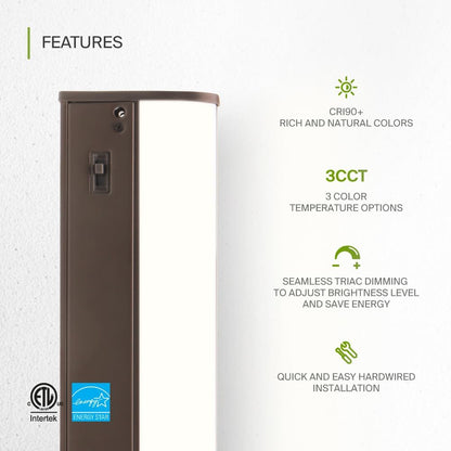ASD Lighting LED Under Cabinet Bullnose 32" 16W 120V Dimmable CCT Selectable 3000/4000/5000K Hardwired, On/Off Switch, Oil Rubbed Bronze ETL Energy Star