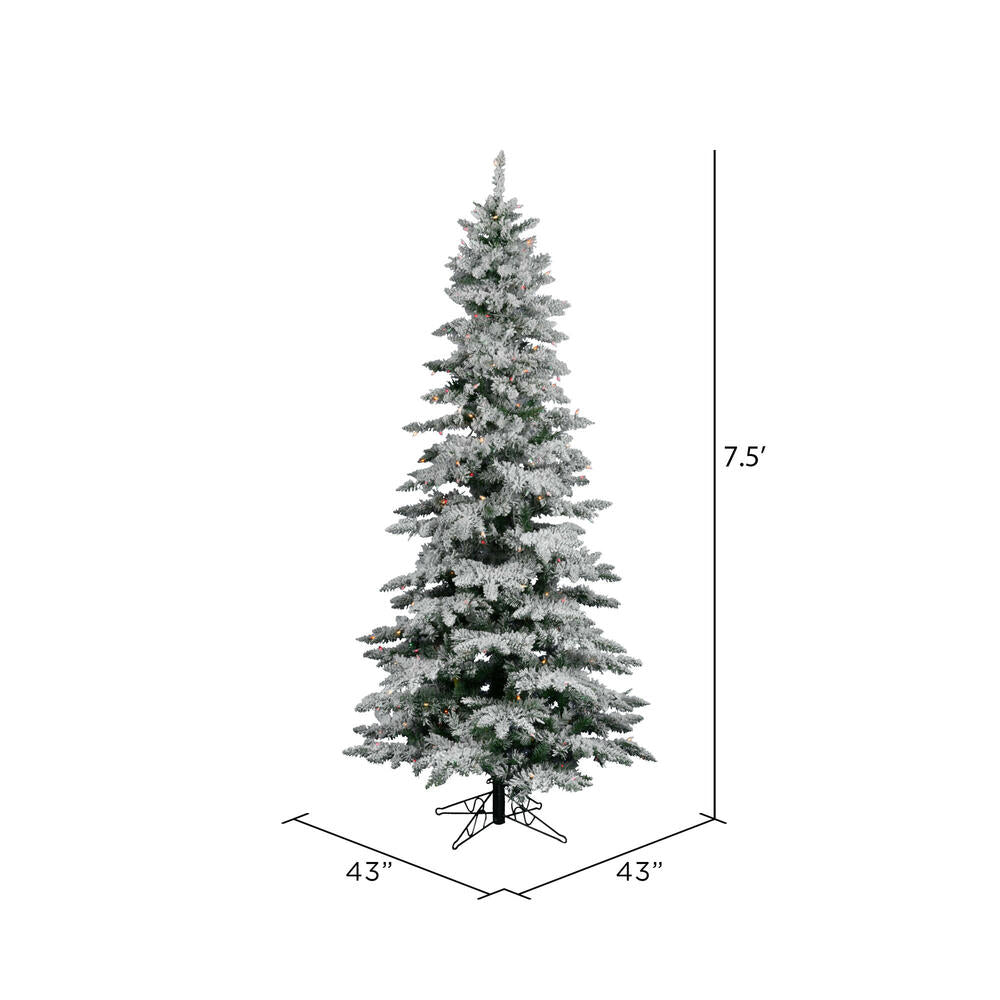 Vickerman 7.5' Flocked Utica Fir Slim Artificial Christmas Tree Multi-Colored Lights