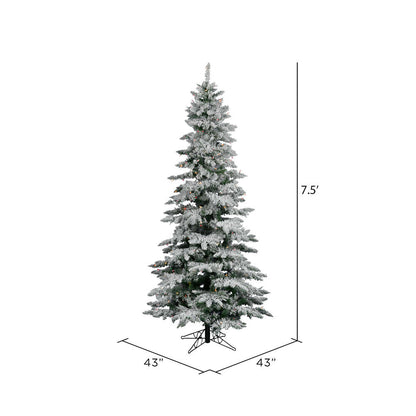 Vickerman 7.5' Flocked Utica Fir Slim Artificial Christmas Tree Multi-Colored Lights