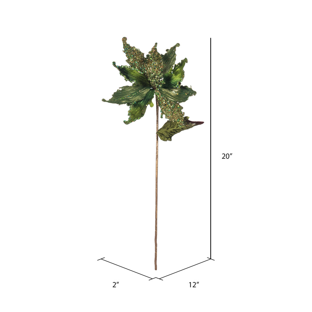 Vickerman 20" Green Pointed Pearl Poinsettia Artificial Christmas Stem Pack of 3