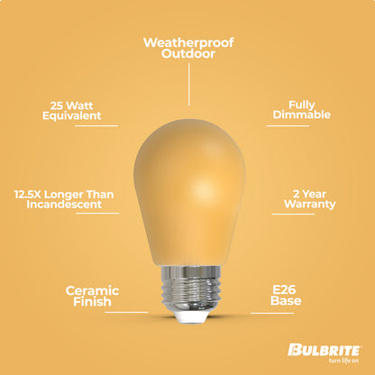 Bulbrite 776152 25-Watt Equivalent Ceramic Yellow Color S14 Weatherproof Outdoor E26 Medium Base LED Light Bulb