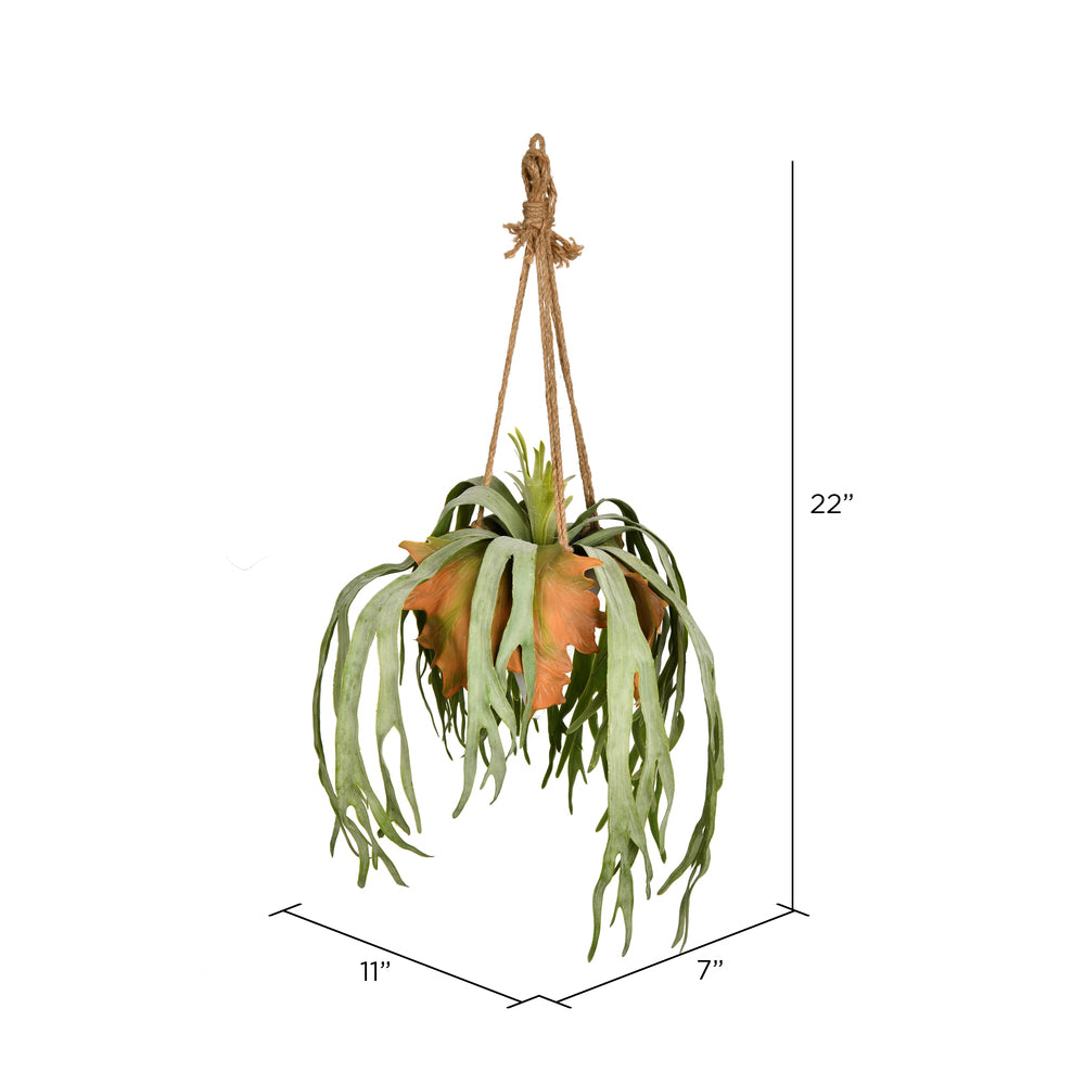 Vickerman 22" Artificial Staghorn Fern Hanging Ceramic Pot