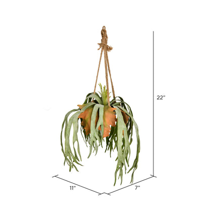 Vickerman 22" Artificial Staghorn Fern Hanging Ceramic Pot