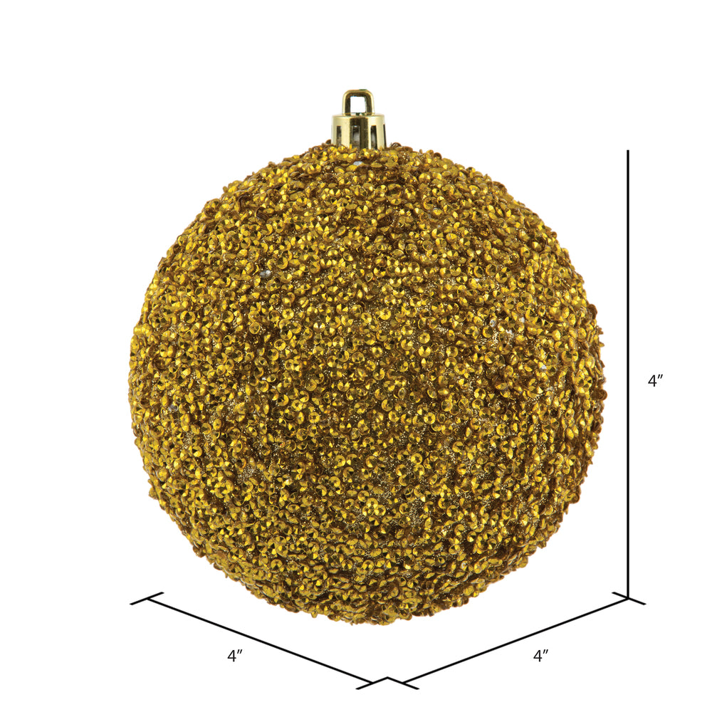 Vickerman 4" Gold Beaded Ball Ornament 6 per Bag