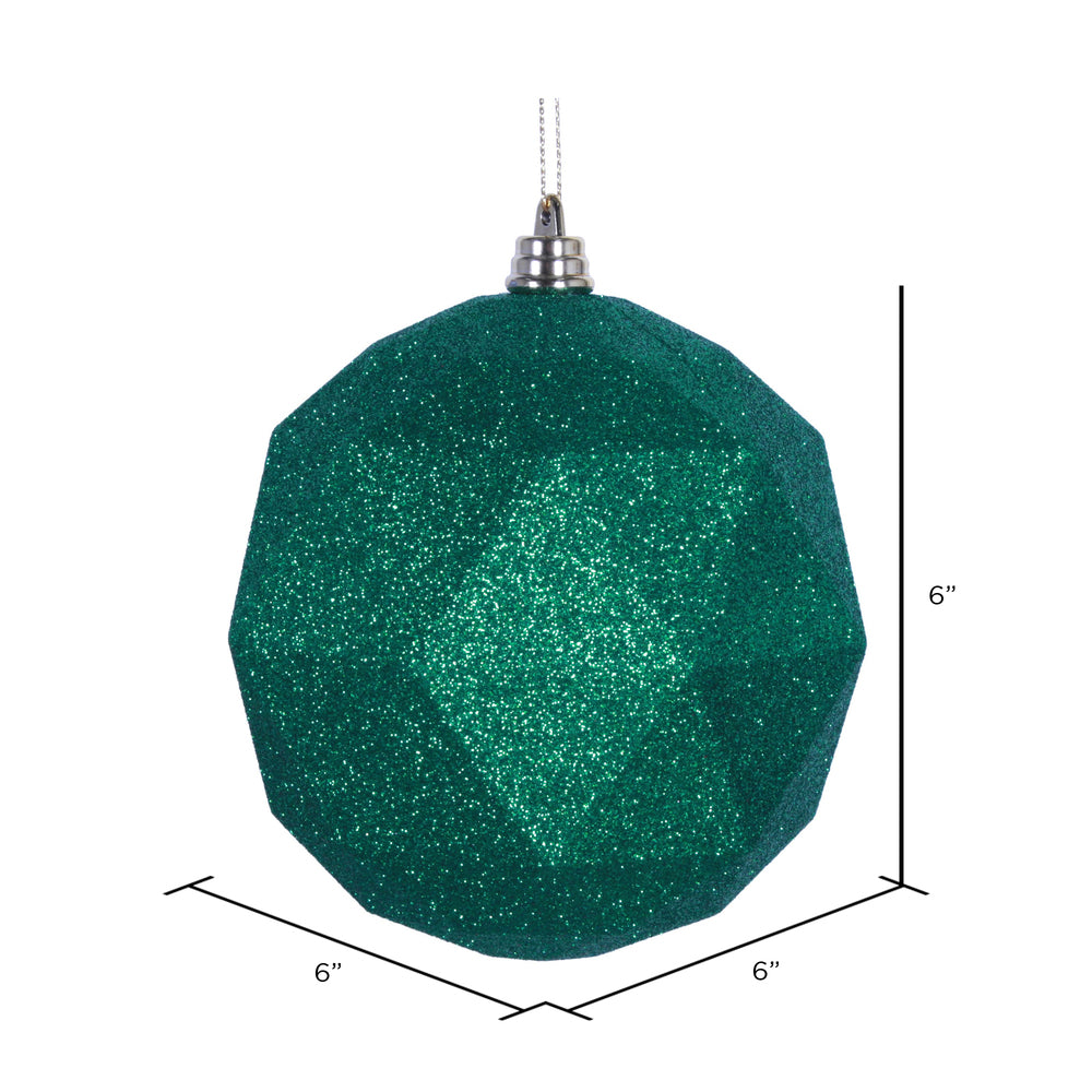 Vickerman 6" Green Glitter Geometric Ball Ornament 4 per bag