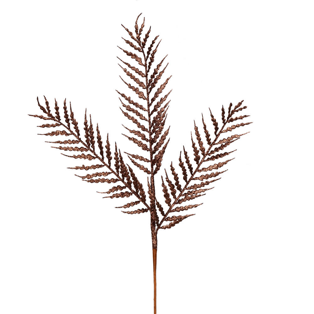 Vickerman 21" Chocolate Glitter Feather Fern Artificial Christmas Spray. Includes 12 sprays per pack.
