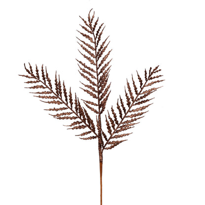 Vickerman 21" Chocolate Glitter Feather Fern Artificial Christmas Spray. Includes 12 sprays per pack.