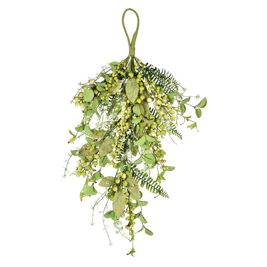 Vickerman 24" Artificial Green Fern Berry Eucalyptus Teardrop.
